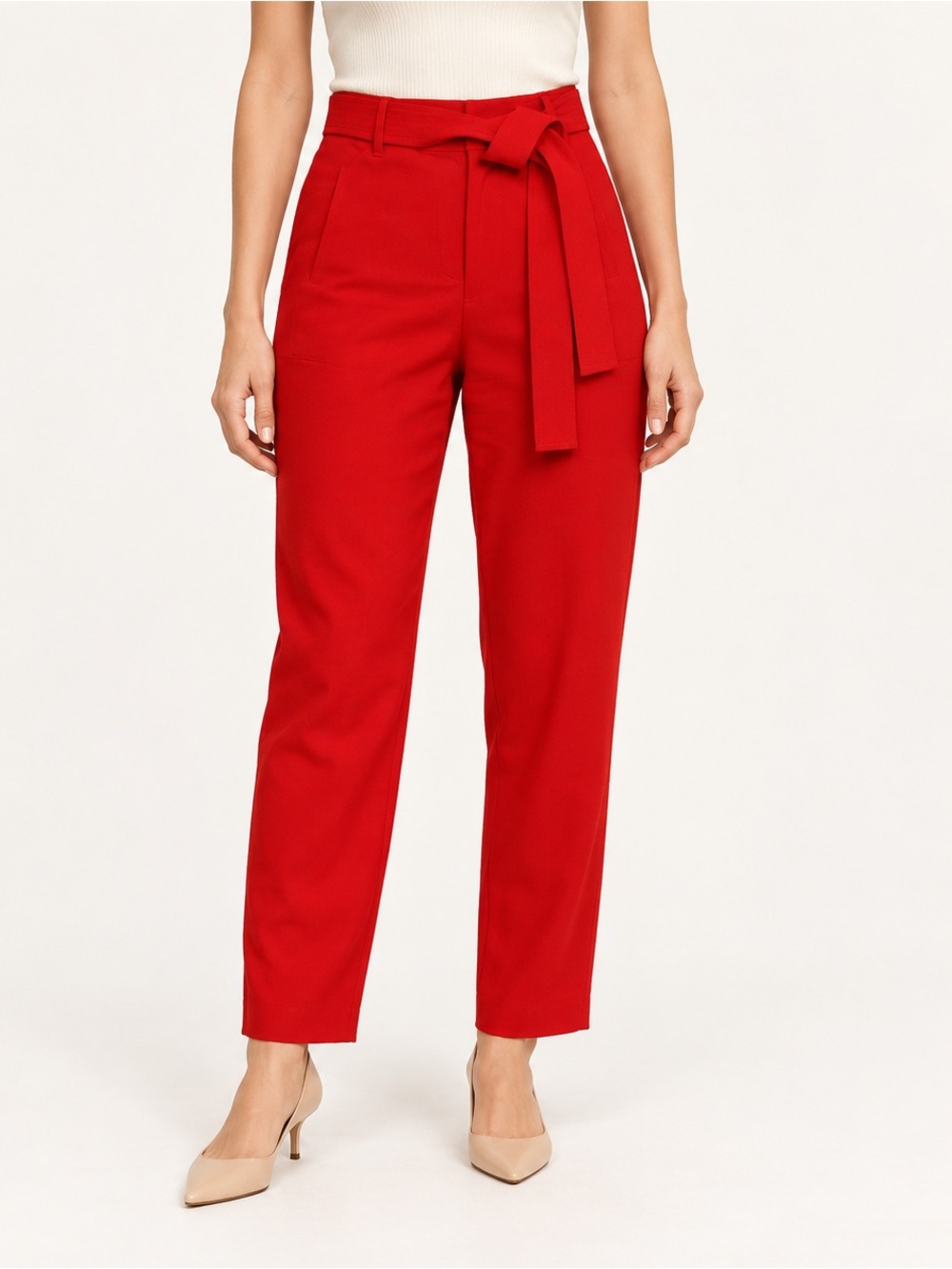 Wilfred Red High-Waist Tie-Belt Trousers